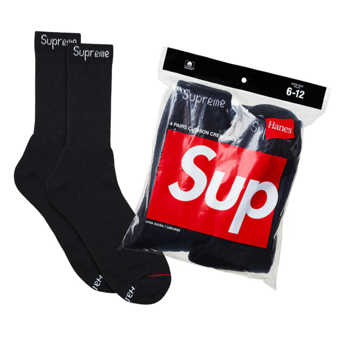 Supreme / Hanes Crew Socks (4 Pack Black)
