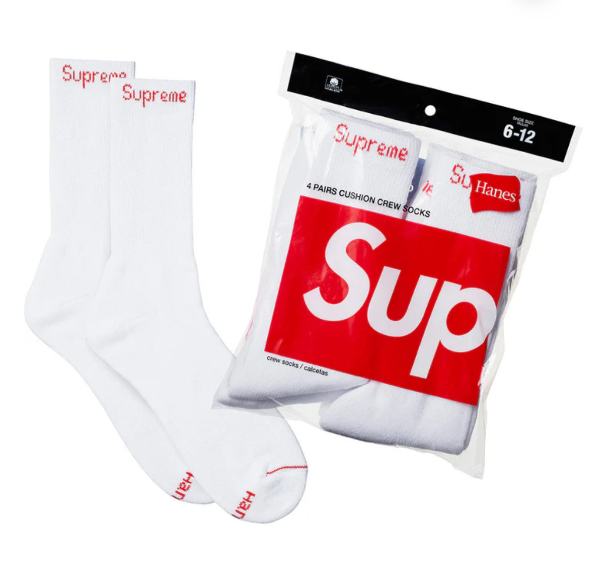 Supreme / Hanes Crew Socks (4 Pack White)